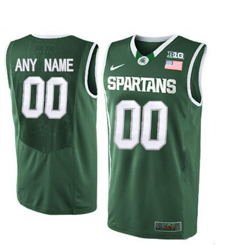 Michigan State Spartans Customized College Basketball Authentic Jersey  Green->customized ncaa jersey->Custom Jersey